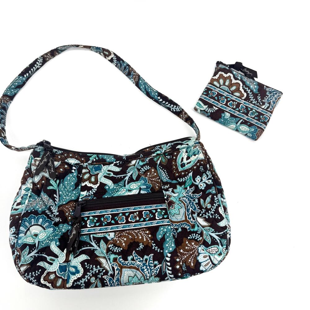 VTG Vera Bradley Quilted Molly Shoulder Bag & Cardholder Java Blue Floral